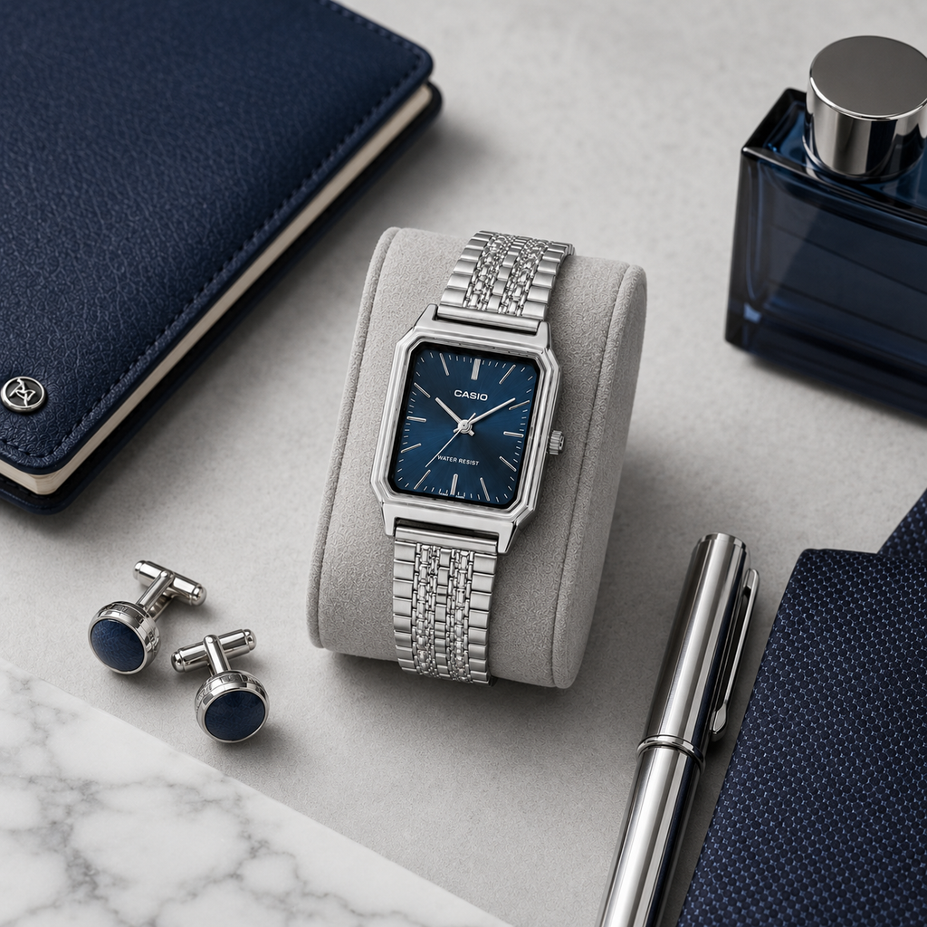 Montre Casio Unisexe LTP-B140D-2AV – Cadran Bleu, Bracelet Acier Argenté