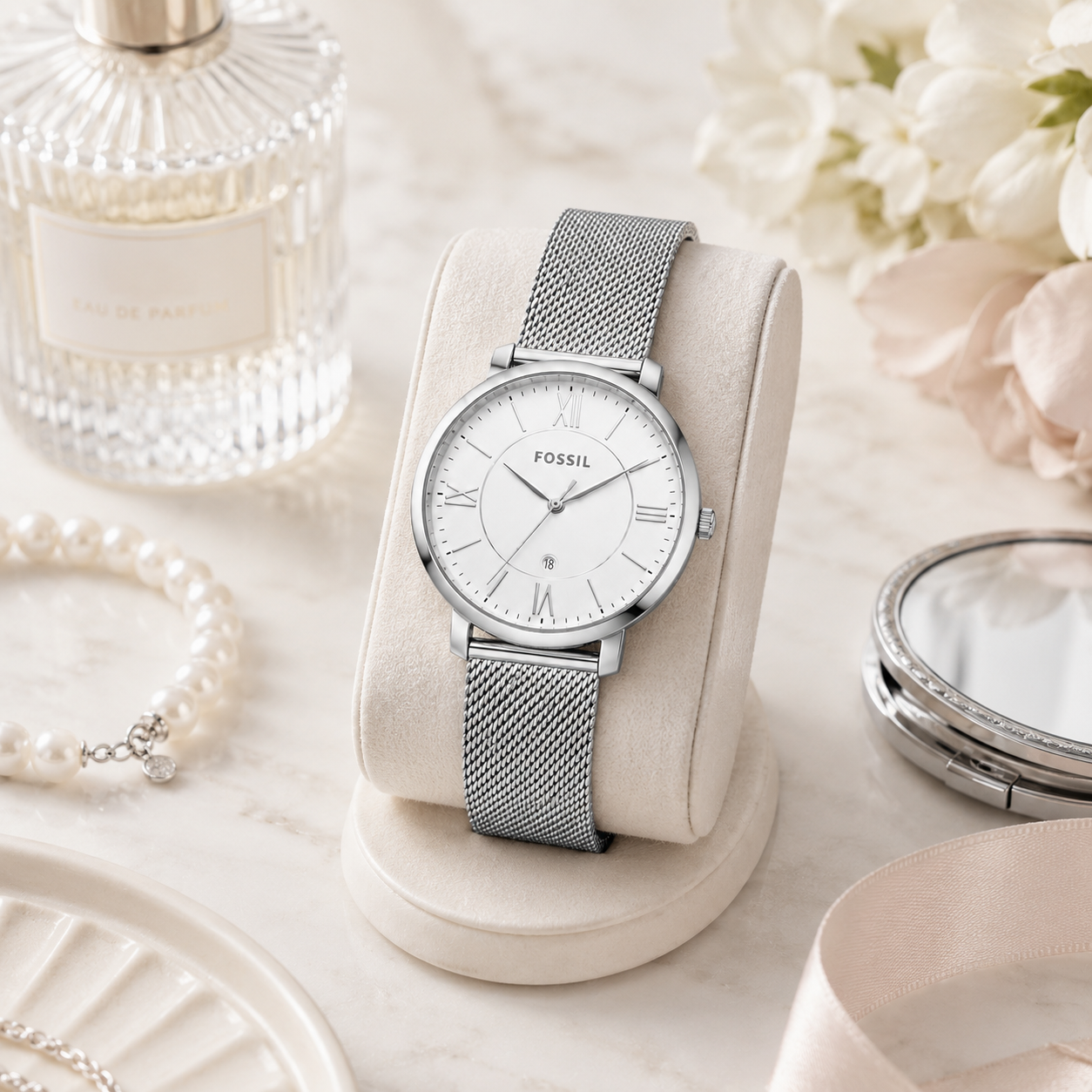 Montre Femme Fossil Jacqueline ES4627 Argentée – Bracelet Maille Milanaise