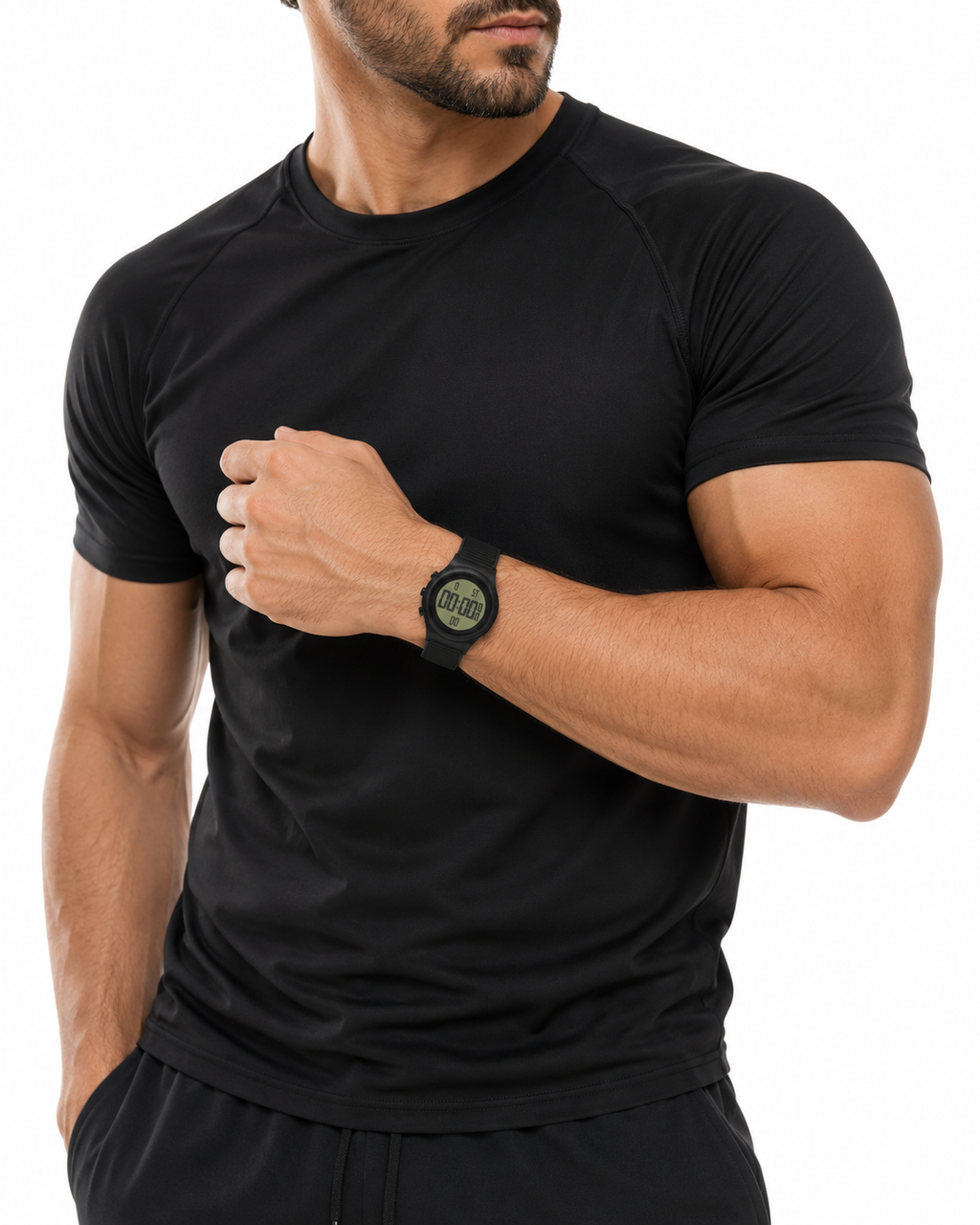 Montre Digitale Bami Homme Noire – Bracelet Silicone, Affichage LCD