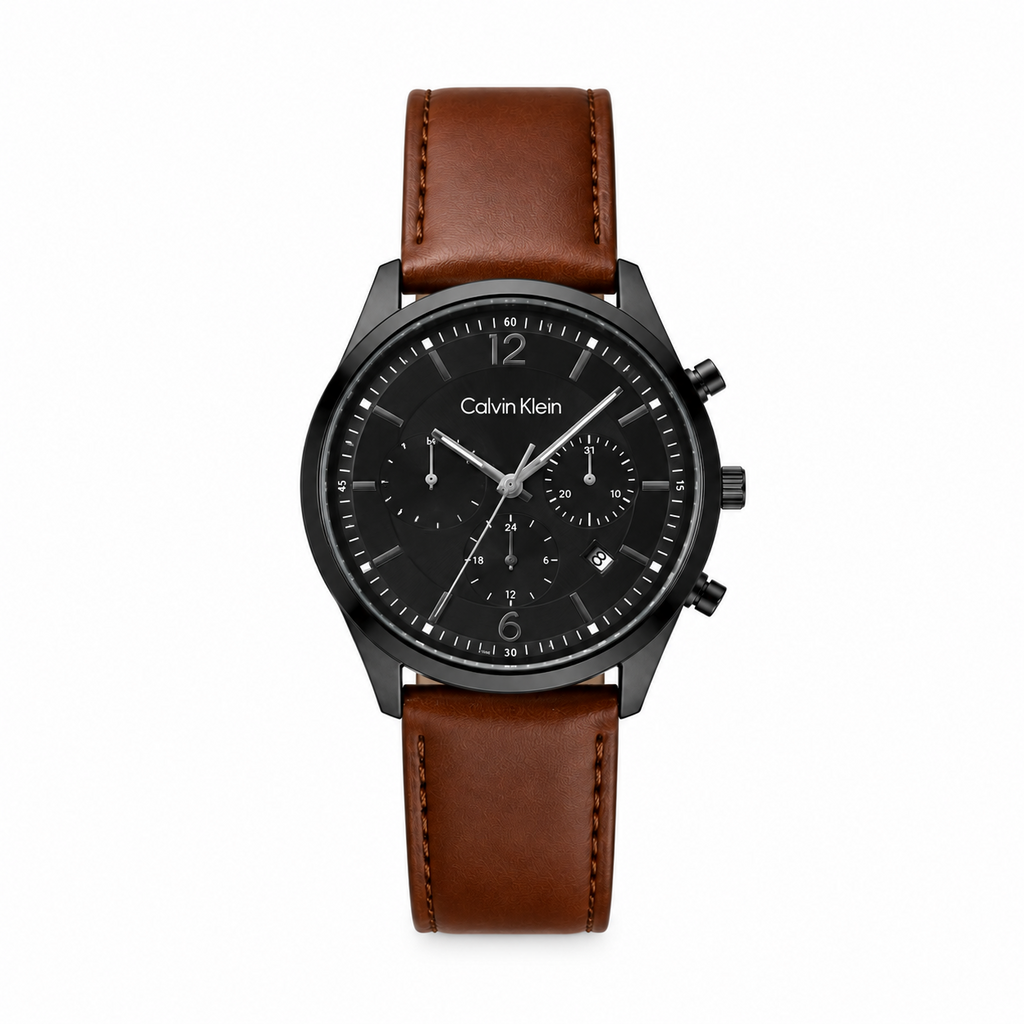 Montre Homme Calvin Klein Distinguish 25200508 Homme – Cadran Noir, Bracelet Cuir Marron