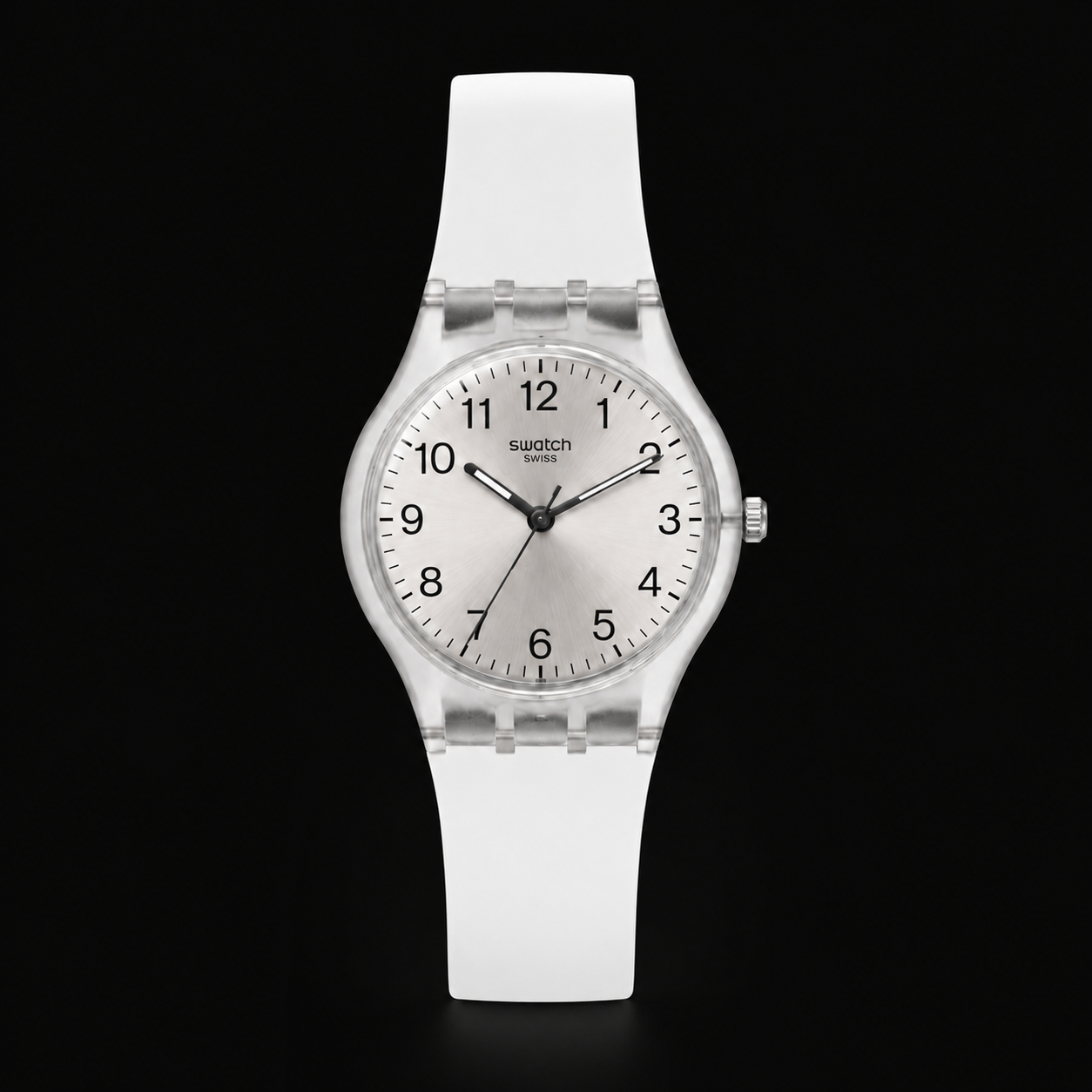 Montre Unisexe Transparente à Cadran Argenté – Bracelet Noir