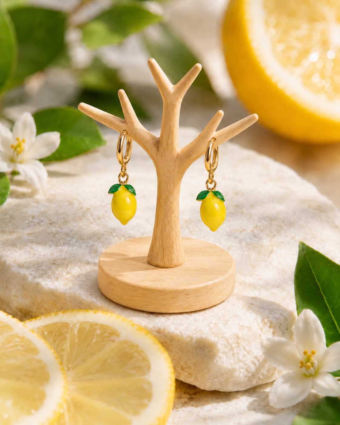 Boucles d’oreilles créoles Citron – Acier inoxydable doré