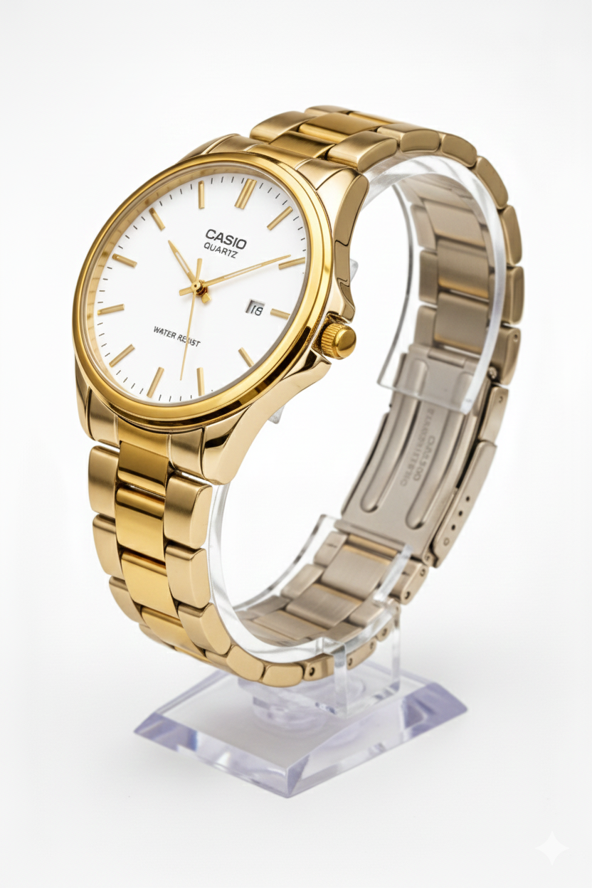 Montre Casio Quartz Dorée pour Femme - Bracelet en Acier Inoxydable Doré - Cadran Blanc - Résistante à l'Eau - Élégante et Intemporelle