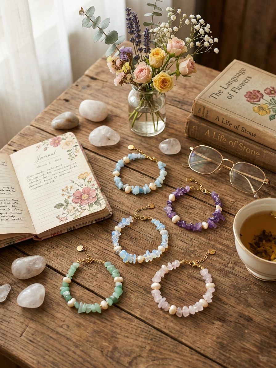 Bracelet artisanal réglable en pierres naturelles colorées et perles nacrées – Chaîne inoxydable dorée
