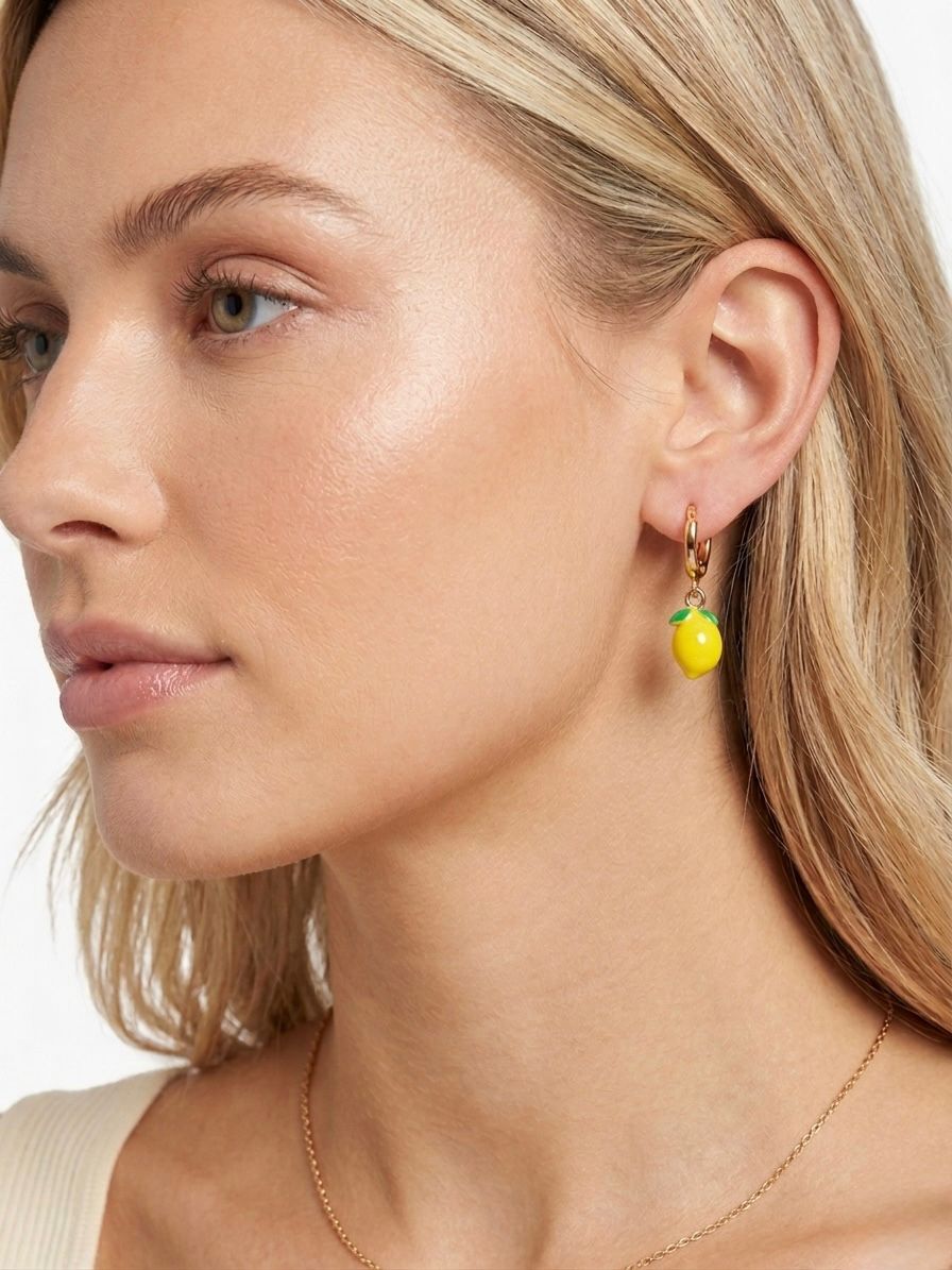 Boucles d’oreilles créoles Citron – Acier inoxydable doré