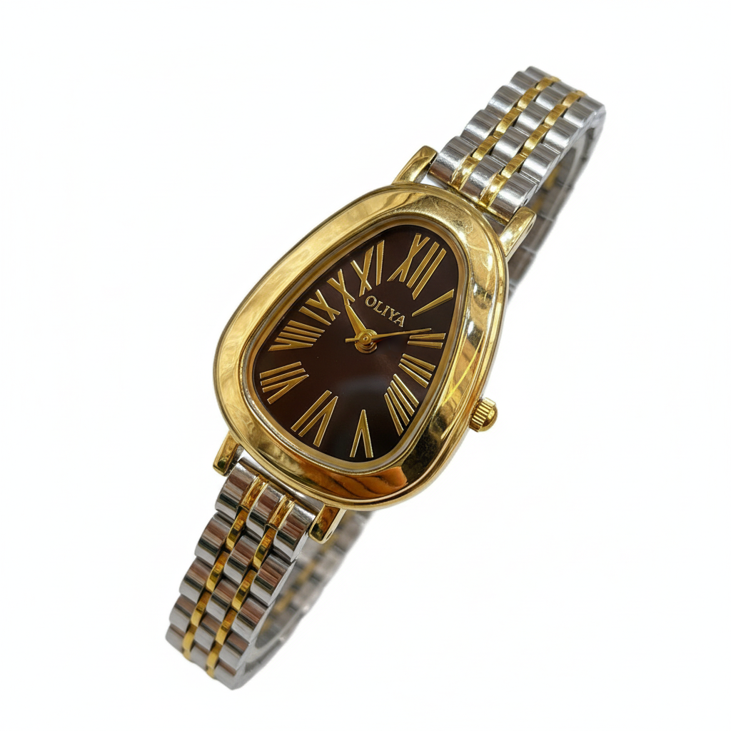 Montre OLIYA Bicolore Cadran Noir – Élégance Intemporelle et Style Raffiné