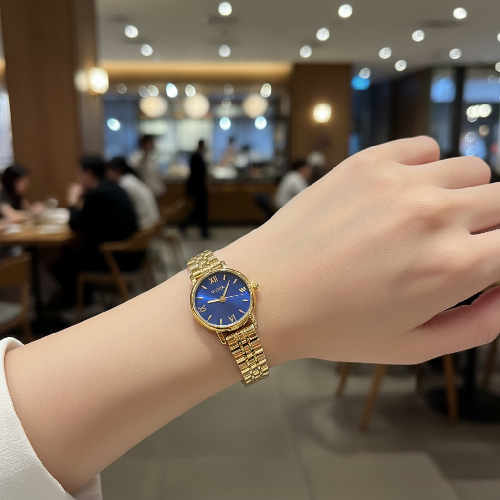 Montre OLIYA Dorée Classique – Cadran Bleu Élégant et Raffinement Intemporel
