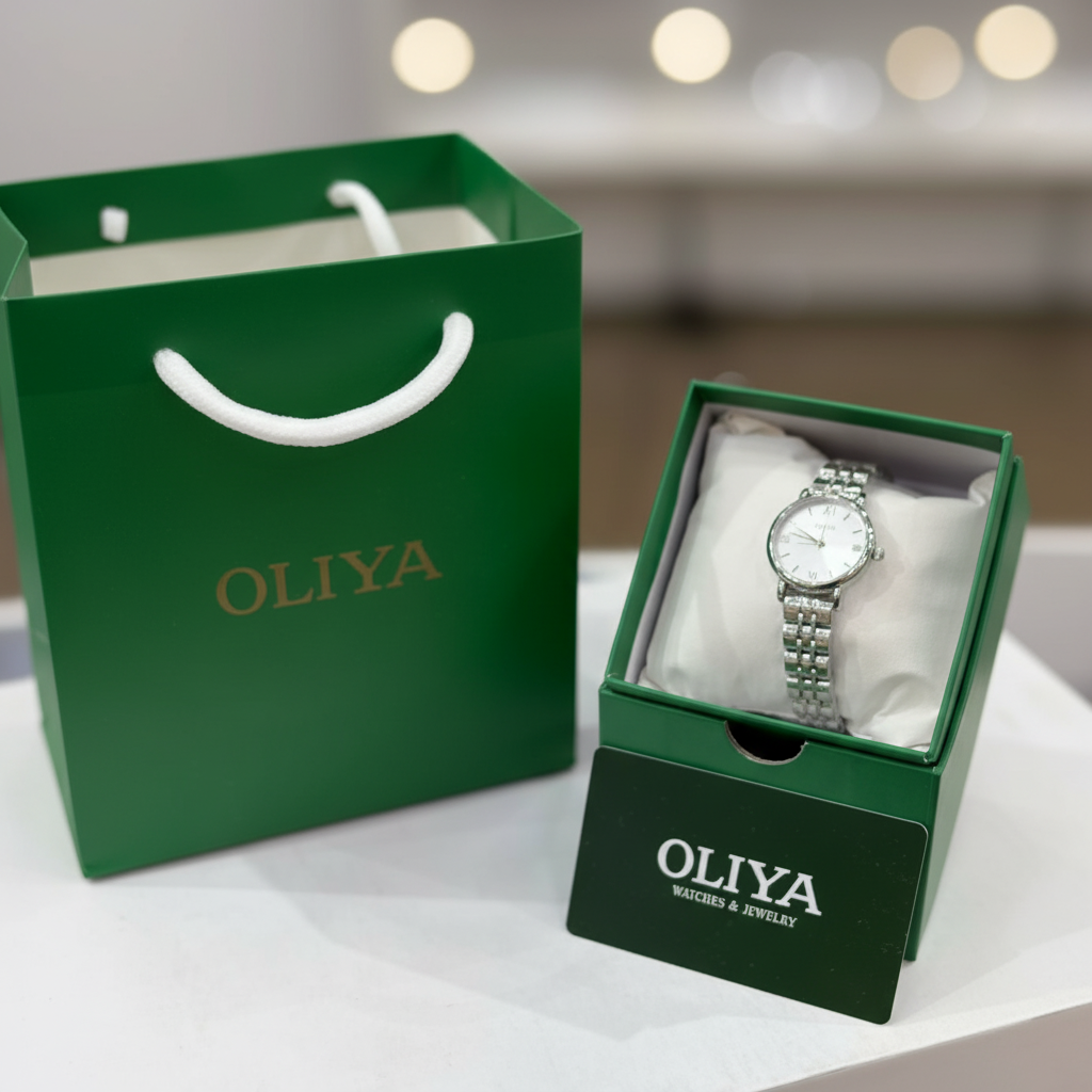 Montre OLIYA Argentée – Cadran Blanc Soleil et Élégance Classique