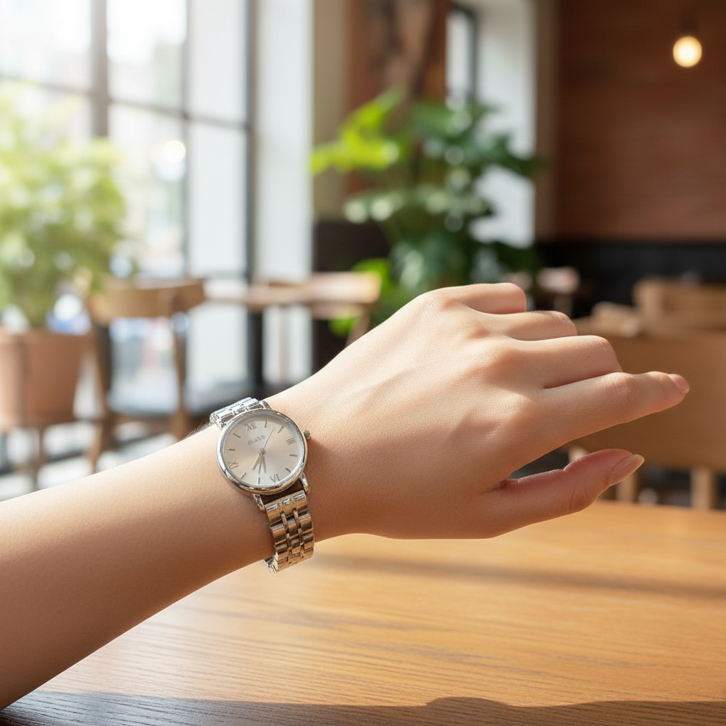 Montre OLIYA Argentée – Cadran Blanc Soleil et Élégance Classique