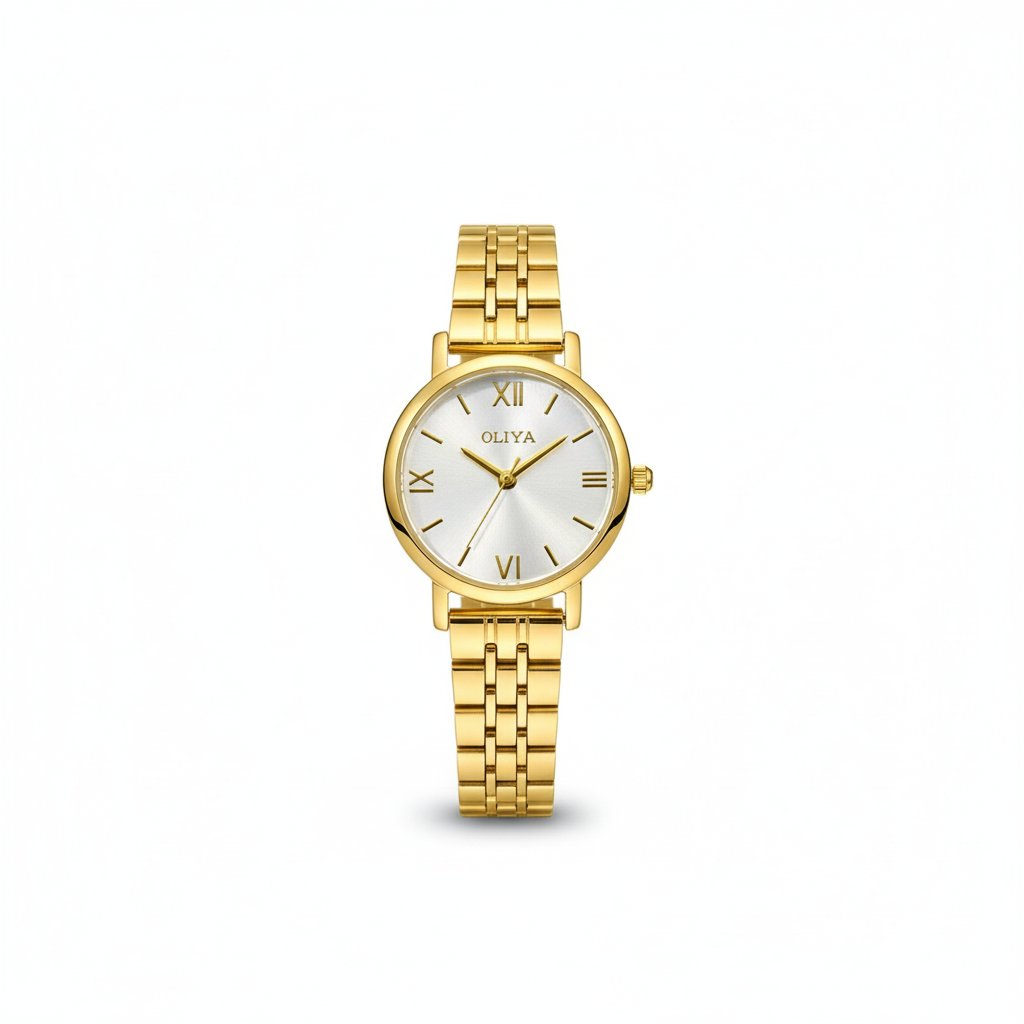 Montre OLIYA Dorée Classique – Cadran Blanc Soleil et Élégance Intemporelle