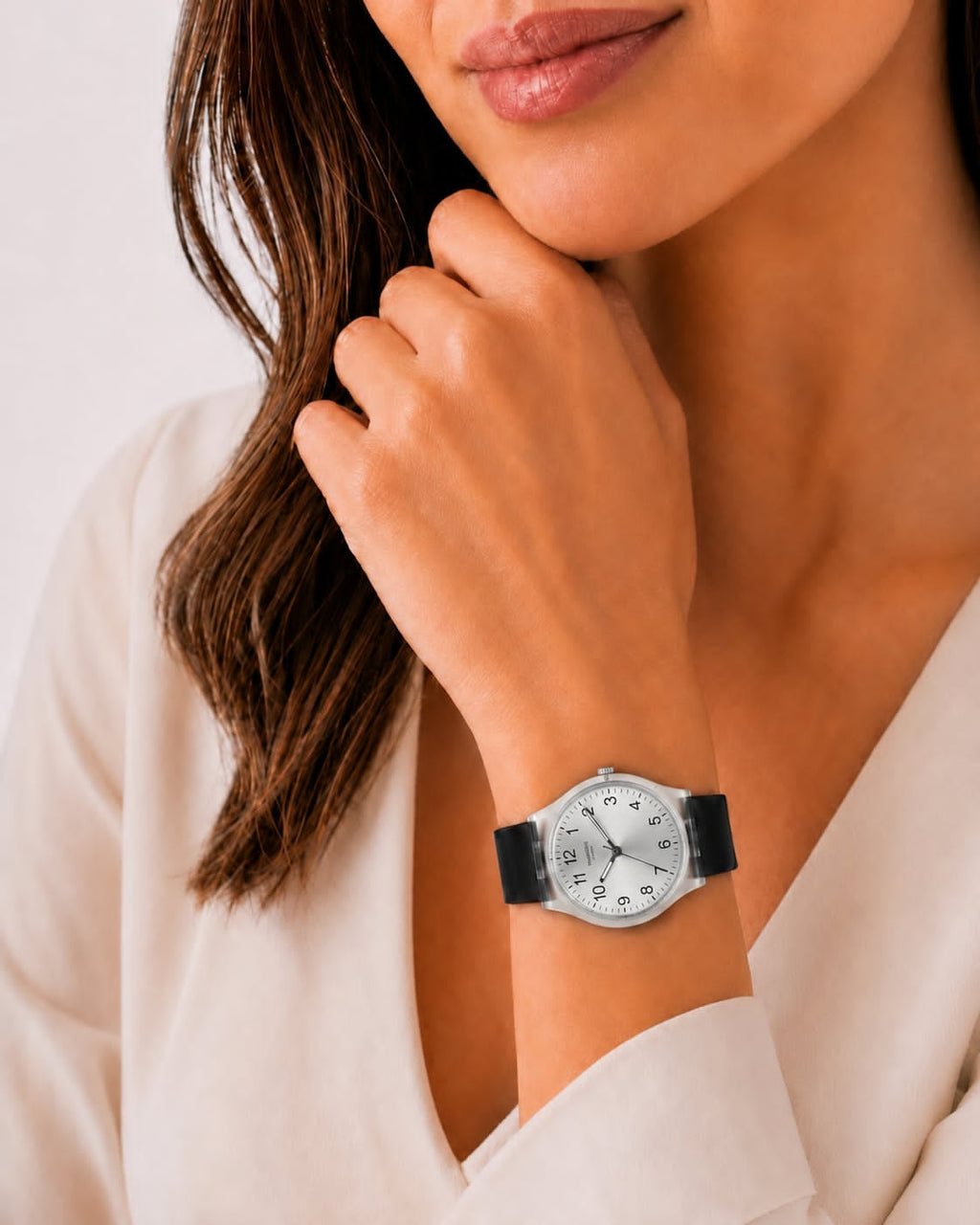 Montre Unisexe Transparente à Cadran Argenté – Bracelet Noir
